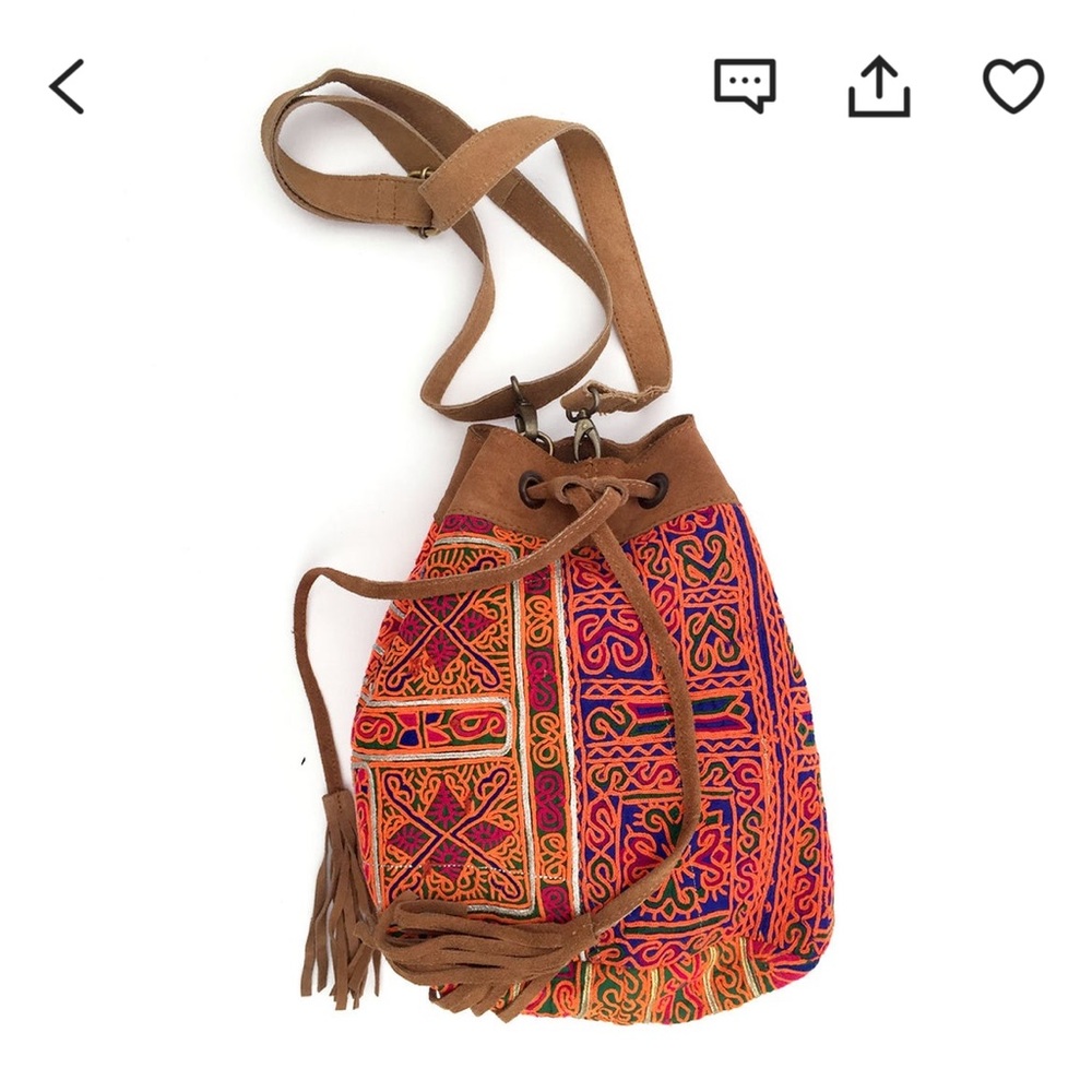 Beautiful boho embroidered pouch bucket bag made by artisan